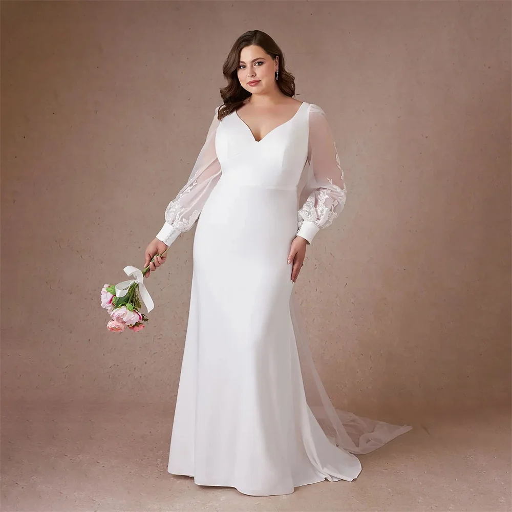 Плюс размер на заказ изысканные атласные свадебные платья русалки с v-образным