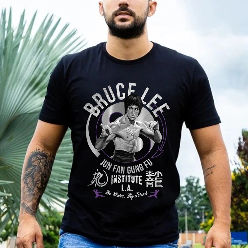 

Лидер продаж, Мужская футболка, модная черная футболка с коротким рукавом для взрослых Брюса Ли джунгунфу, летняя футболка унисекс, одежда д...