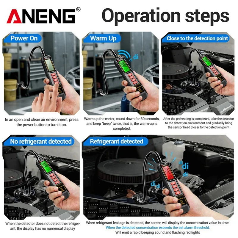 Фото ANENG HD02 Галогенный детектор утечек R22/R32/R134a Детектор газа Анализатор Перезаряжаемый бензиновый кондиционер Инструмент для тестера №4