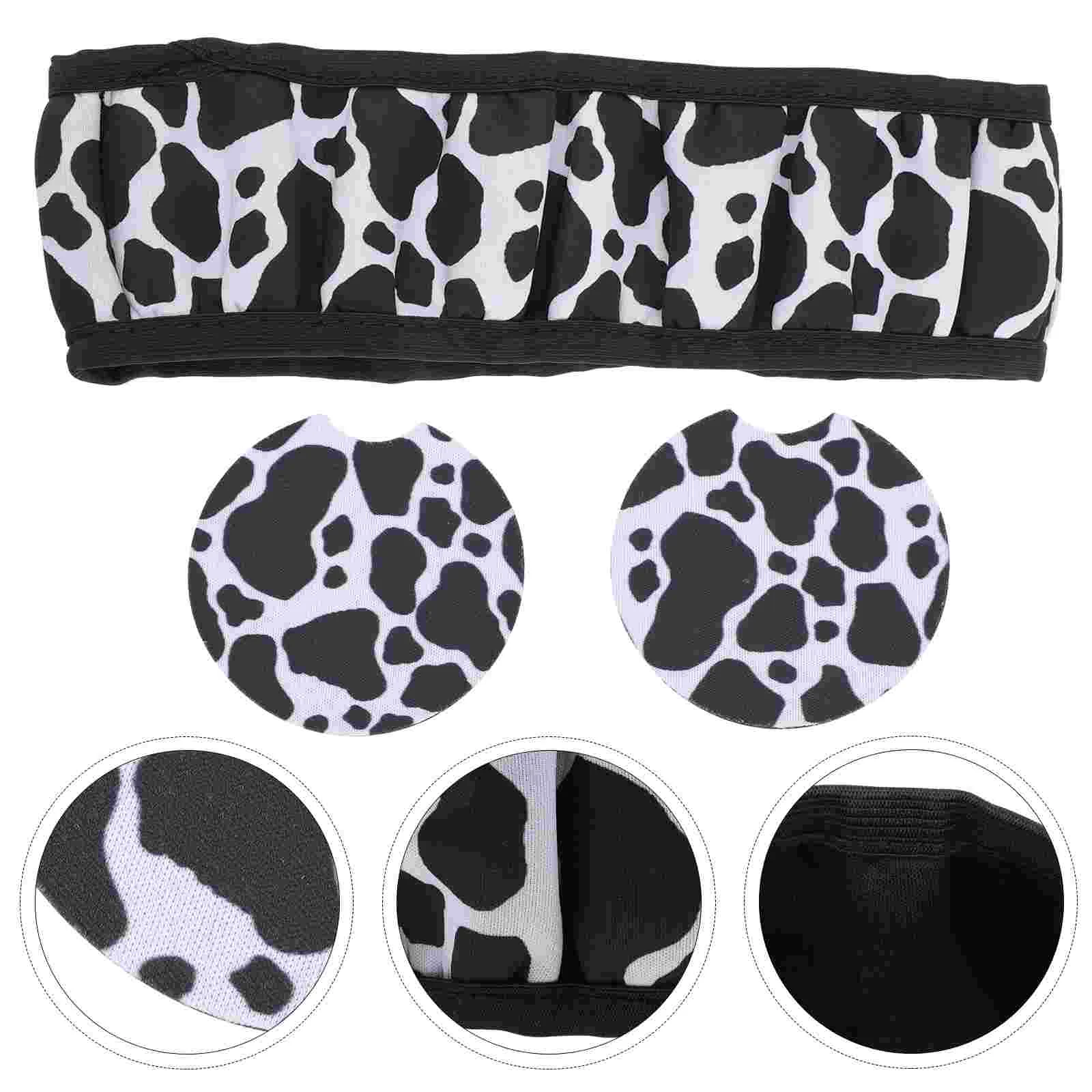

Cow Wheel Car Steering Cover Wrap Accessories Cup Print Auto Decor Truck Purple Interior Pad Mat Set Coasters Bottle Universal