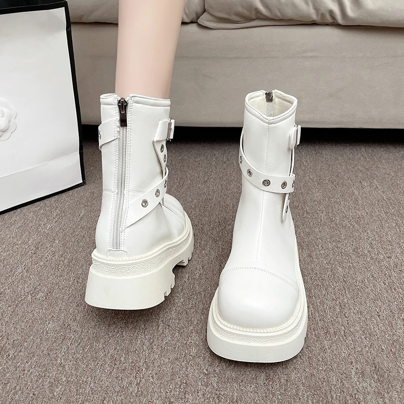 Женские кожаные ботинки женские до щиколотки 2024 женская осенняя рок-обувь в