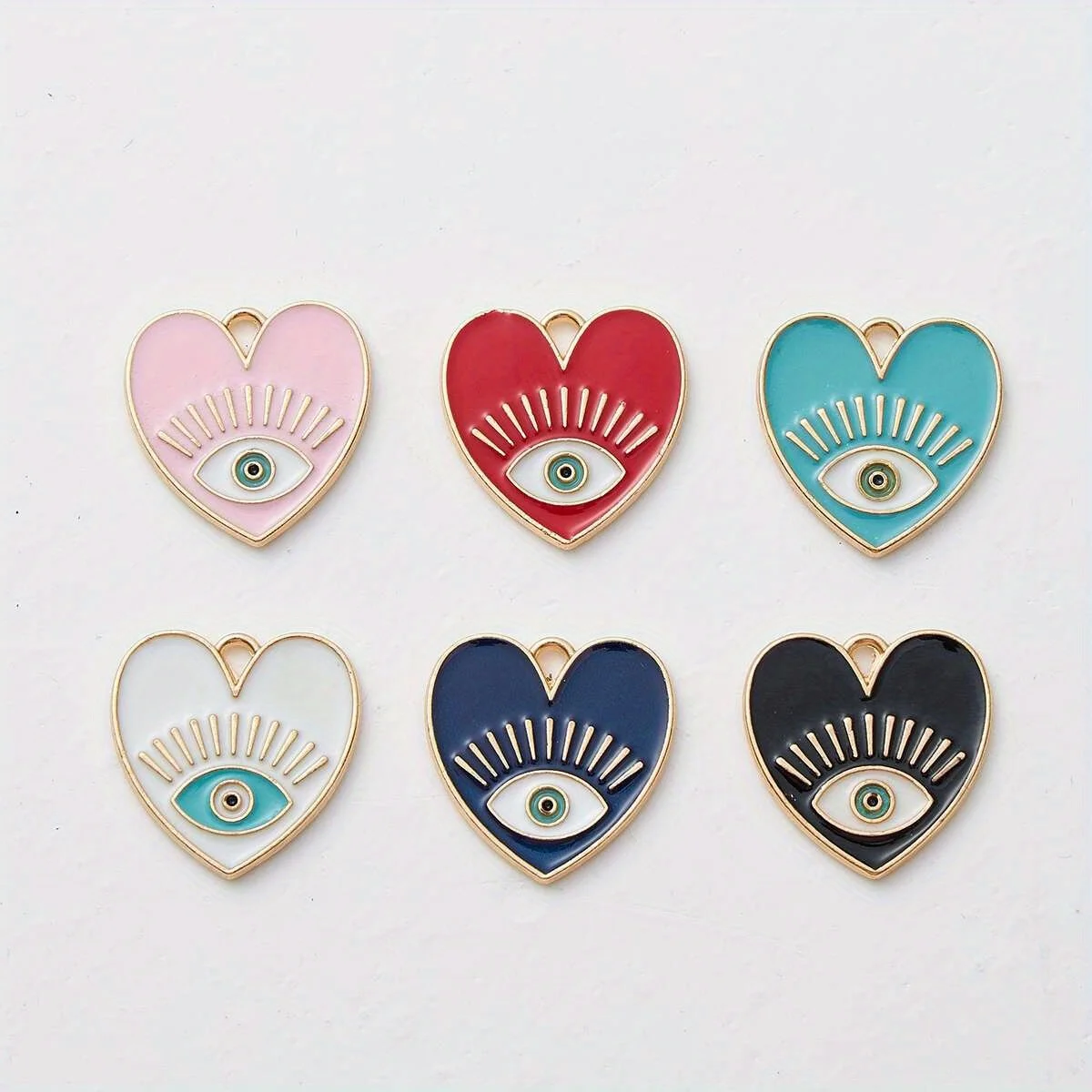 5 шт. золотого цвета 20x20 мм милые эмалированные подвески в форме сердца и глаз