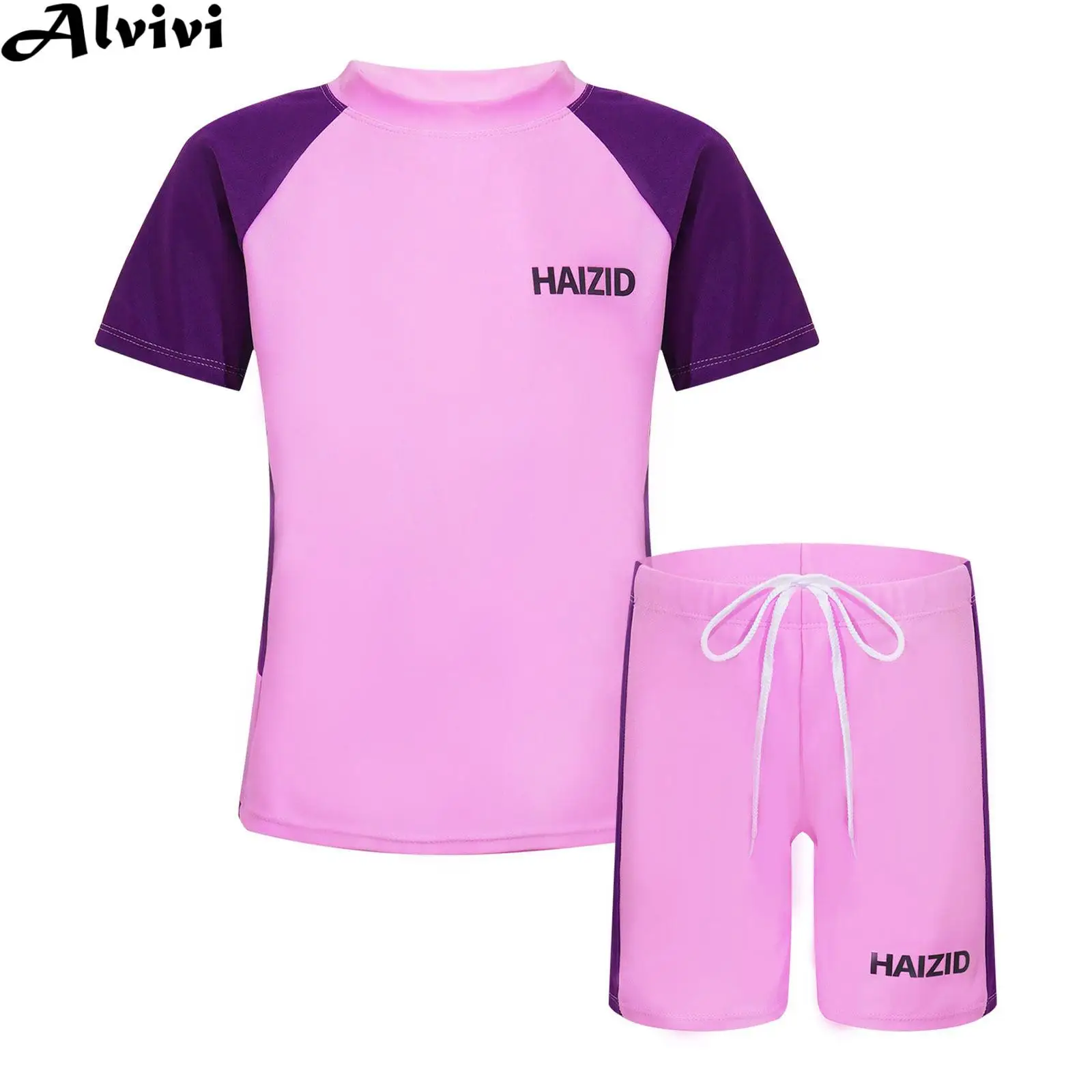 

Kids Two-Piece Swimwear Short Sleeve T-shirt with Shorts Swimwear Beach Pool Bathing Suit Surfing Rash Guard Beachwear Wetsuit