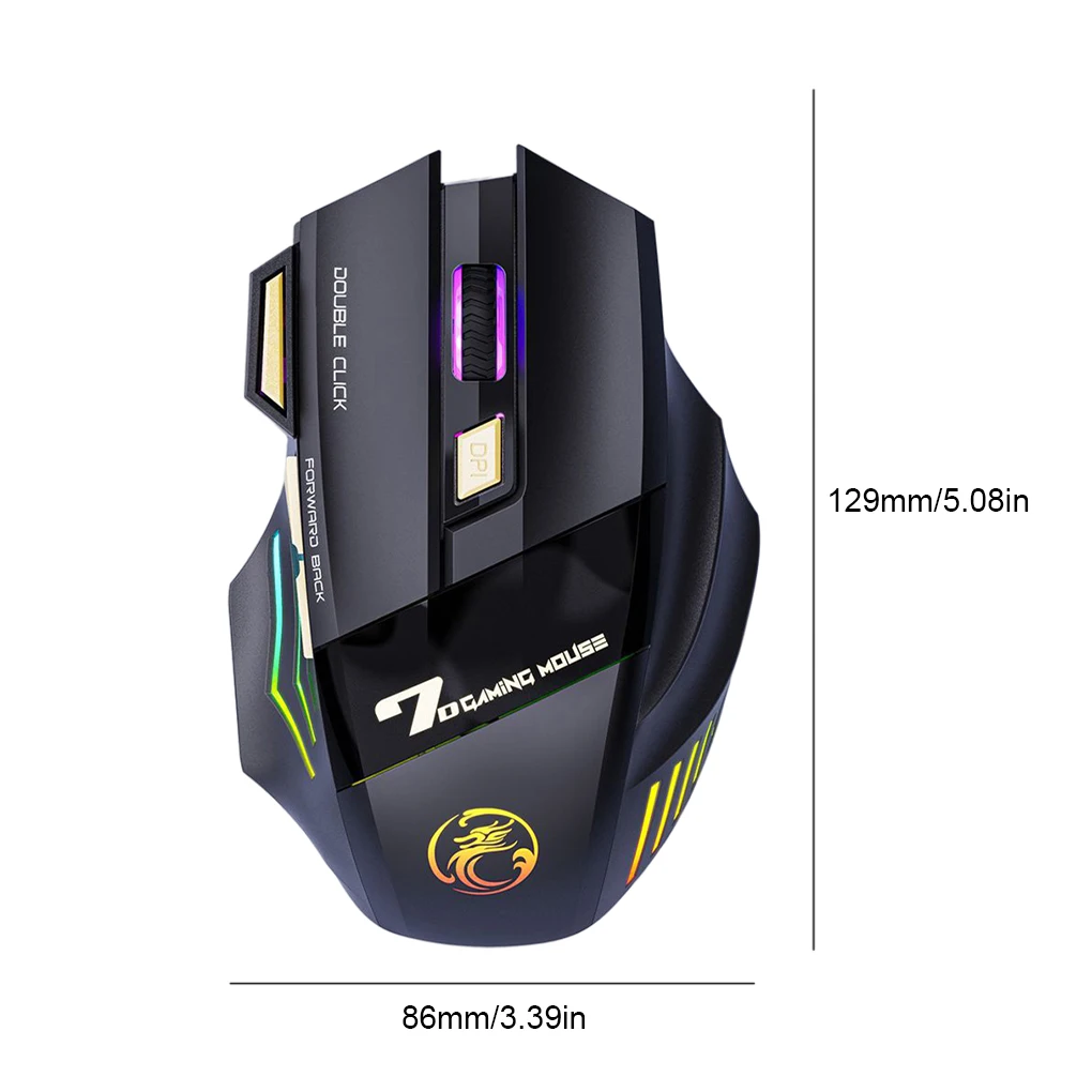 Wireless Ergonomic Optical Mouse with USB Receiver RGB Breathing Light Gaming Computer Mice 1200 2400 3200DPI Driver-free