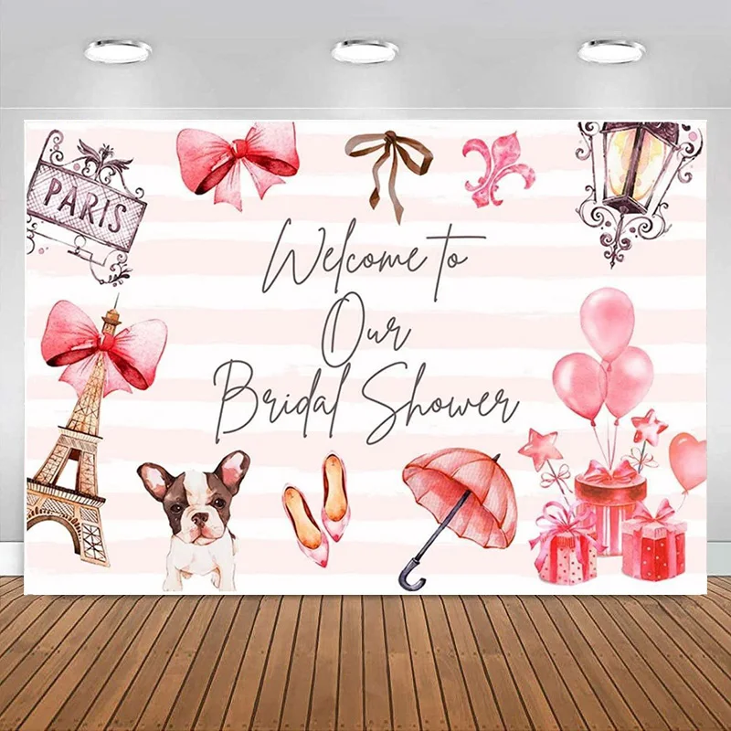 

Pink Bridal Shower Backdrop Party Decorations Eiffel Tower Photography Background Paris Bridal Shower Decorations Photo Banner