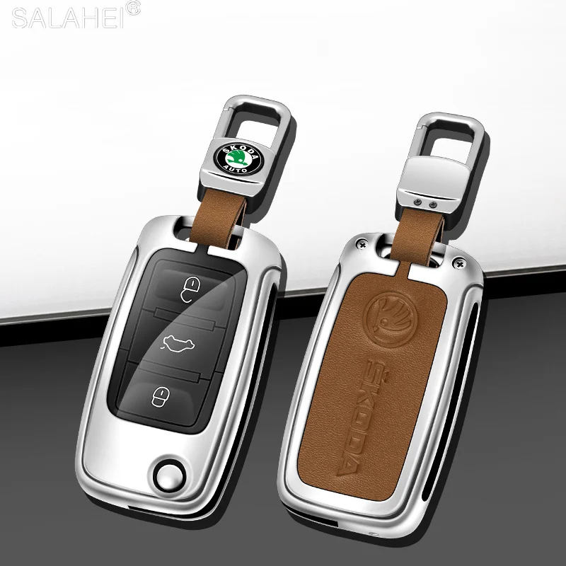 

Car Folding Remote Key Case Bag Cover Holder Shell Fob For Skoda Octavia A5 A7 Fabia Superb Kodiaq Karoq Keychain Accessories
