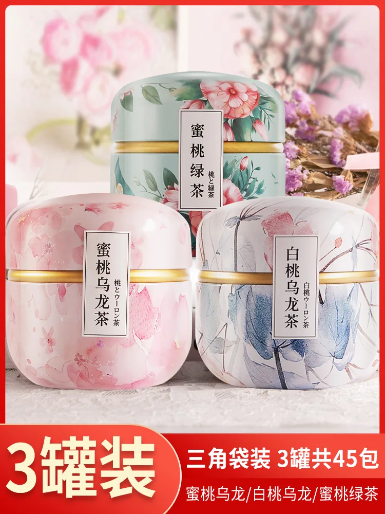 

[3 cans] Peach White Peach Oolong Tea Bags Green Tea Scented Tea Combination Health Tea Cold Brewing Tea Bags Fruit Tea Bags