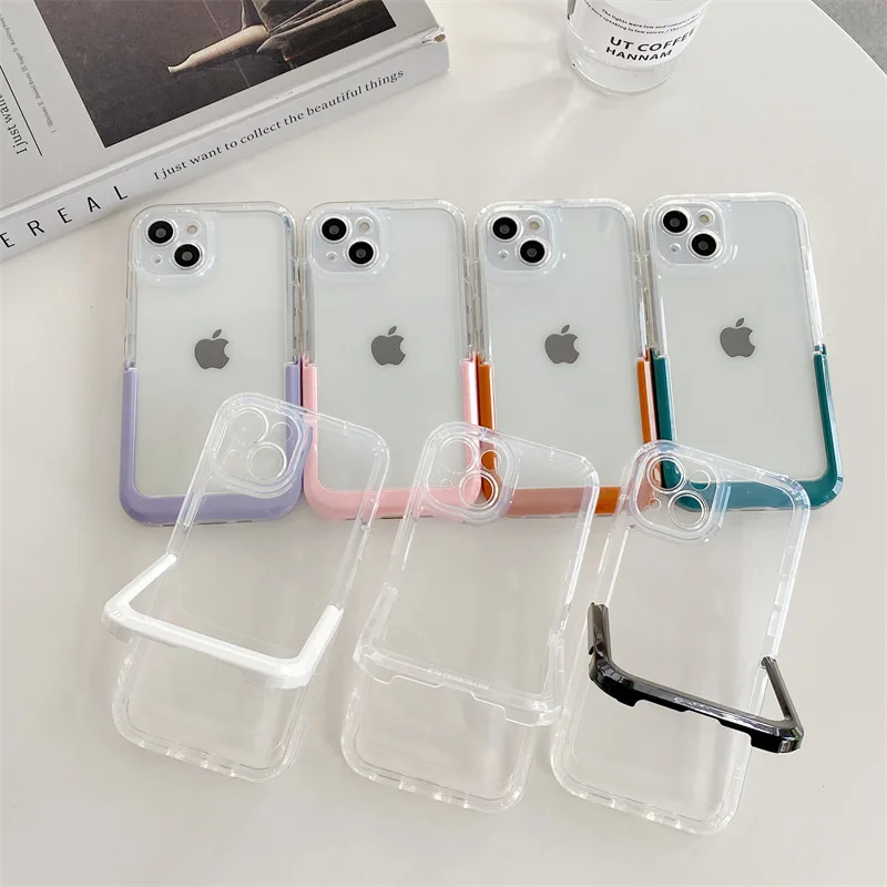 

Creative Folding Phone Stand Transparent Case Cover for IPhone 14 Plus 11 12 13 14 Pro Max Shockproof Case for IPhone 14