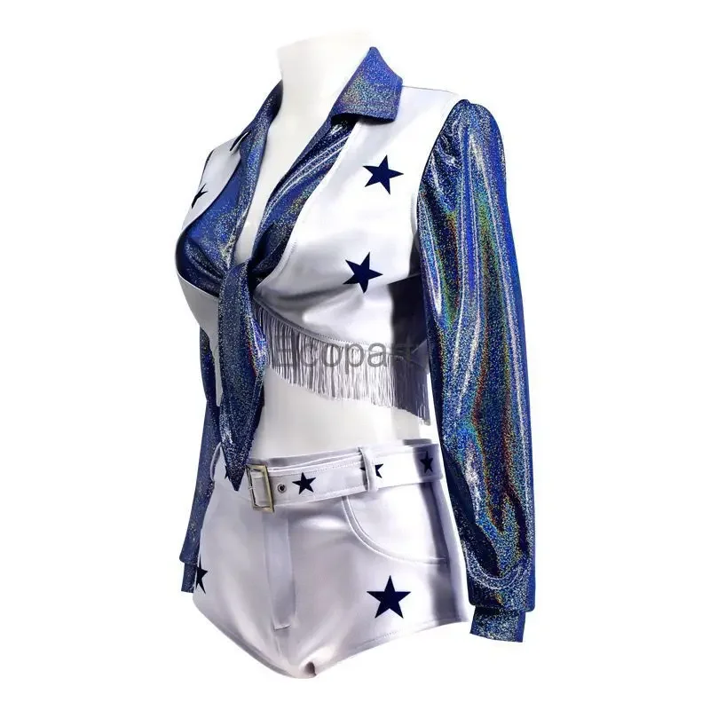 Фото Женский костюм чирлидерши Dallas Cowboys, блестящий костюм для косплея, униформа для чирлидинга, наряд для вечеринки на Хэллоуин №3