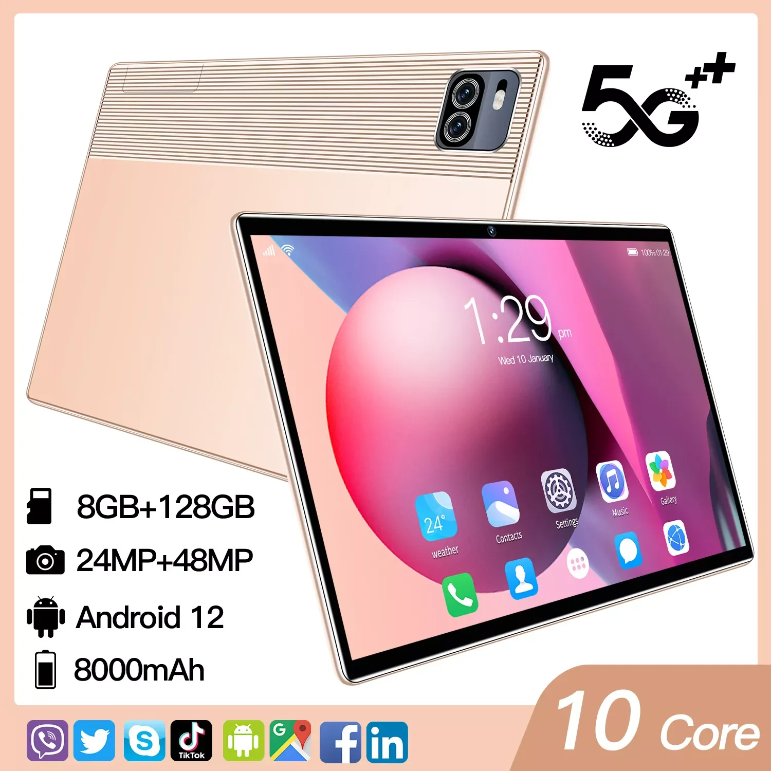 

10.1 Inch Tablet Android 12 P70 128GB Qualcomm 870 Processor 8000mAh Google Play Office Global Version Mini Laptop WiFi Network