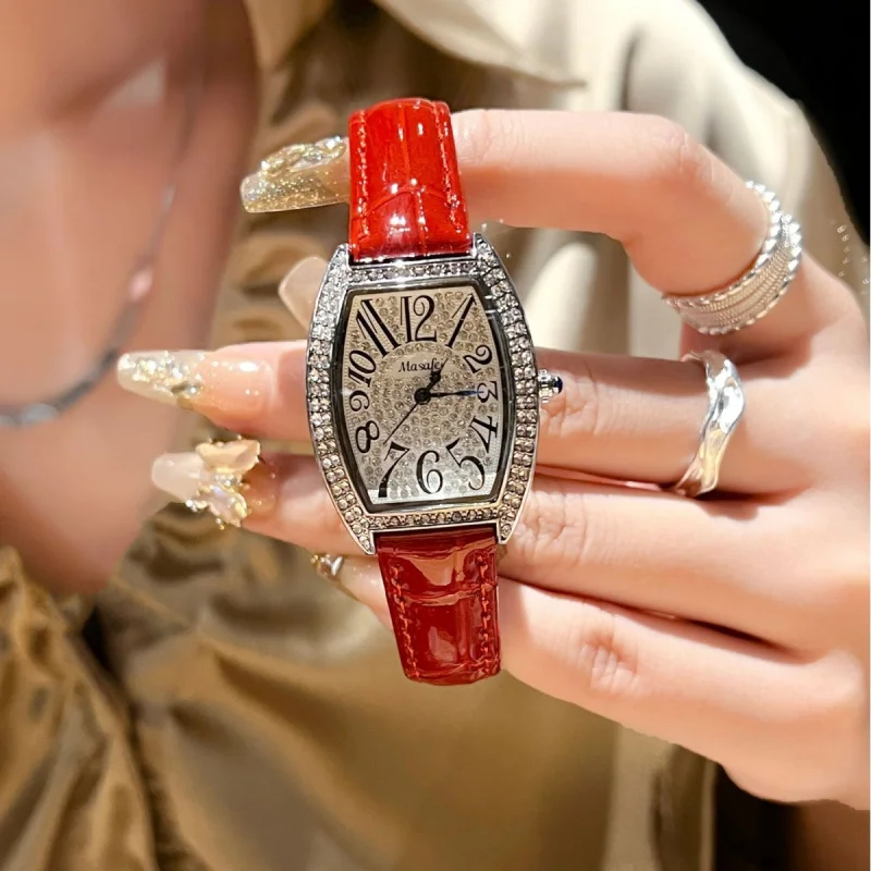 Tik Tok Live Stream хит продаж женские часы с ремнем в форме бочонка из натуральной кожи