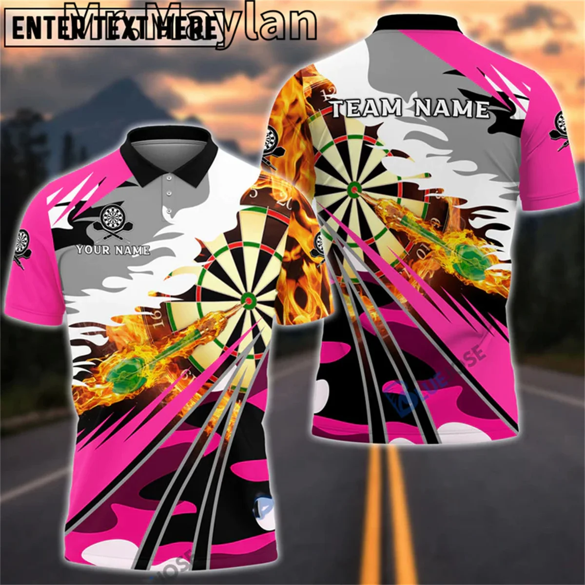 Рубашка-поло Мужская/Женская 3D-печать имени персонализированной команды дротики