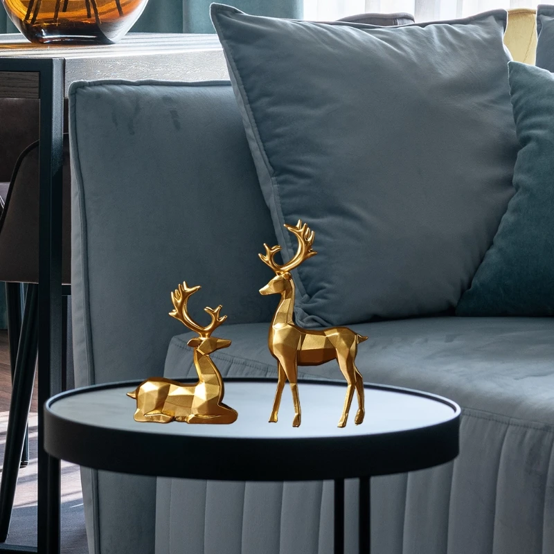 

Олень шпион из 2 полимерных смол, сидячий и стоячий олень, статуя, декор для офиса, спальни, семьи, гостиной, золотой