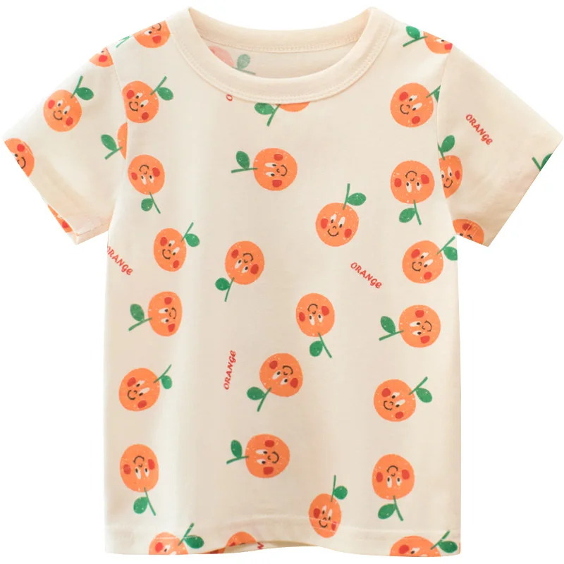 

Girl's O-neck Short Sleeve Full Flowers Print Cotton Summer T-shirts Little Kids Daily Wearing T-shirt