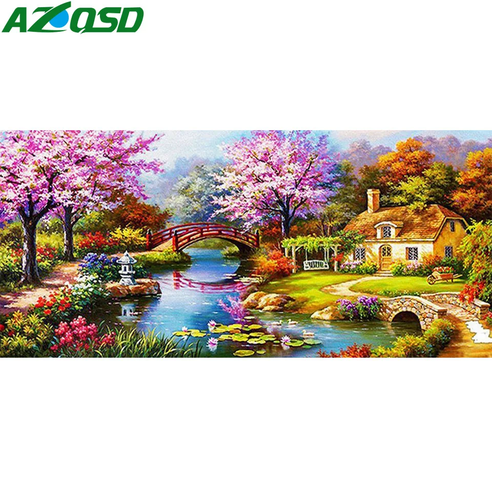 

AZQSD Алмазная картина дом Пейзаж Вышивка крестиком сад мозаика ручная работа полный квадрат/круглая Дрель Стразы подарок