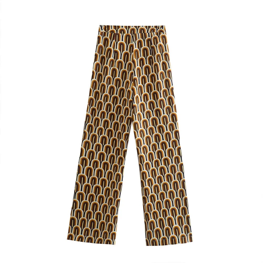 

Women's 2022 spring and summer new fashion all-match printed flared pants casual A-shaped trousers side zipper chic pants women