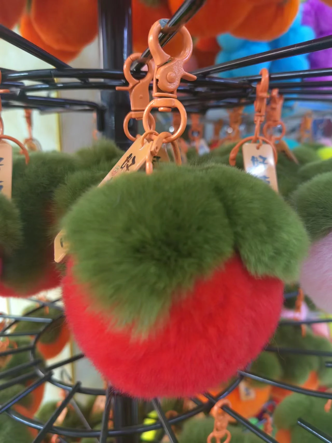 keychain,Real Otter Rabbit Hair Little Persimmon Car Keychain Pendant Cute Plush Ball Book Bag Pendant  Girl Birthday Gift