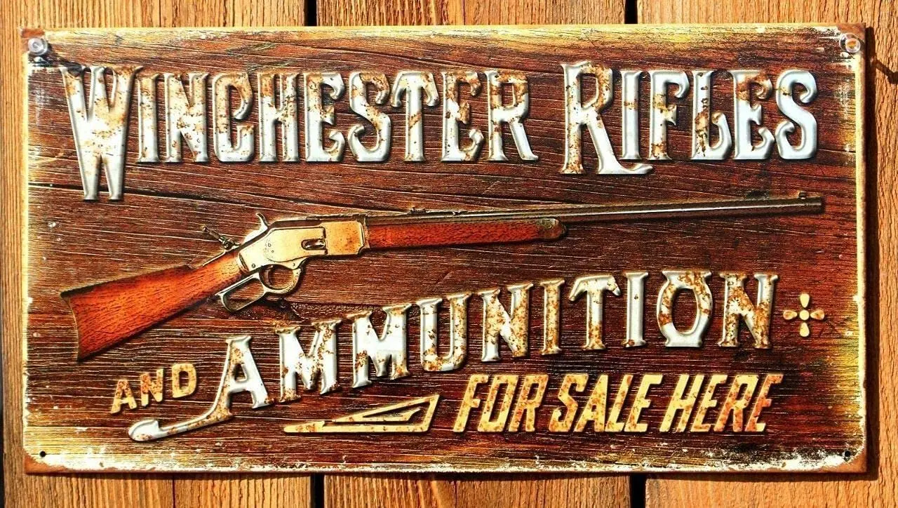 Винтажная винтажная винтовка и боеприпасы Winchester жестяная знака | Дом сад