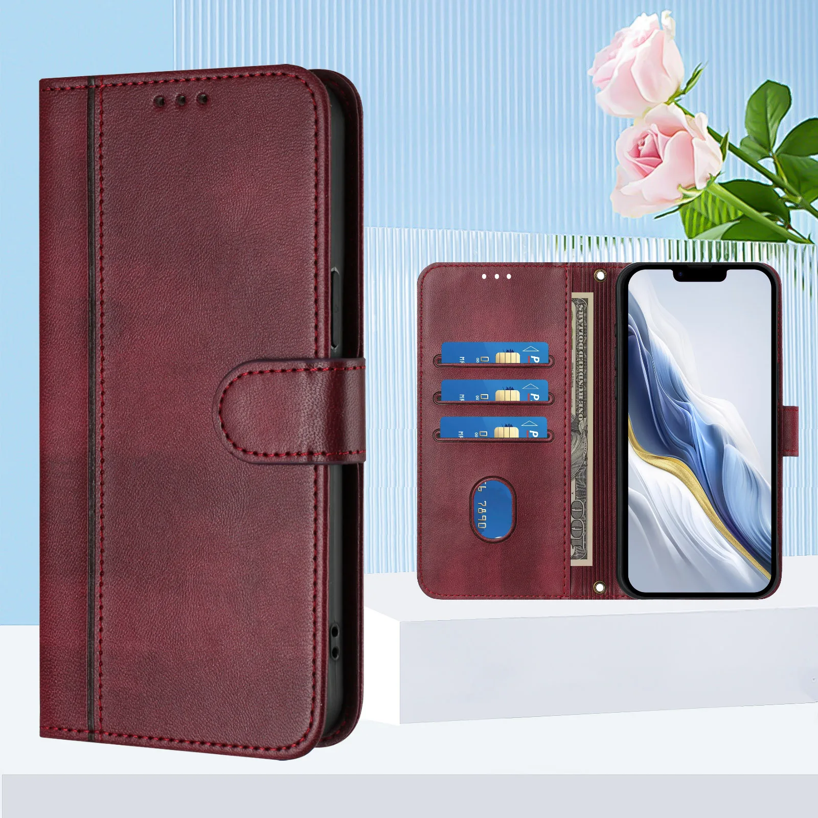 Фото Винтажный кожаный чехол-кошелек для карт с откидной крышкой для OPPO Realme GT8 GT7 Pro GT6T GT6 GT5 GT3T GT3, 3 слота, защита от падений №2