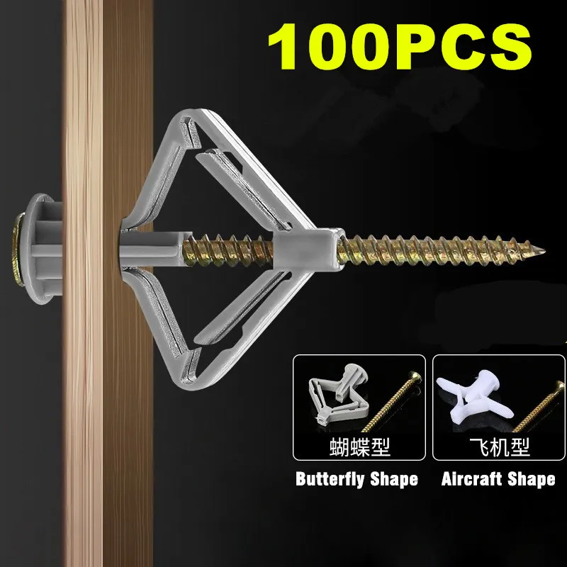 

Expansion Anchor Kit With M3.5x50mm Self Tapping Screws Self Drilling Wall Pierced Special For Nylon Plastic Gypsum Board 100pcs