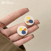 mihan 925 silver needle modern jewelry round earrings 2022 new trend vintage oil painting style stud earrings for women gifts