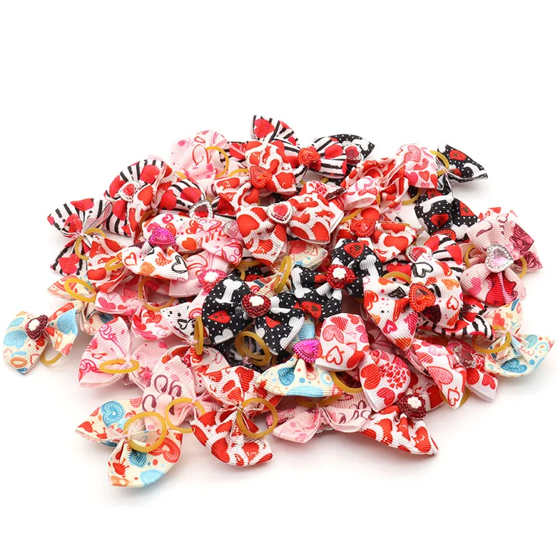 

50/100 Pcs Dog Accessories for Small Dogs Valentine's Day Puppy Dog Hair Accessories Teddy Malta Hair Bows Rubber Bands Supplies