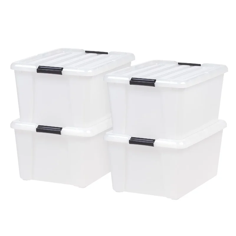 

45 Quart Plastic Storage Box with Buckles, Pearl, Set of 4