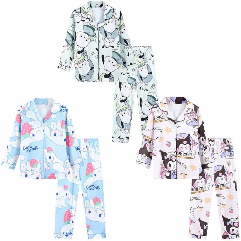 

Sanrios Cinnamoroll Kuromi Pochacco Anime Cartoon Children Spring Autumn Long Sleeve Pants Suit Home Clothing Girls Pajamas