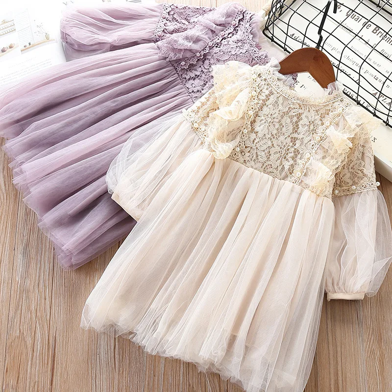 

Sweet Girl Baby Lace Mesh Long Sleeved Princess Dress Girls Kids Fashion Party Birthday Dresses Children Clothing