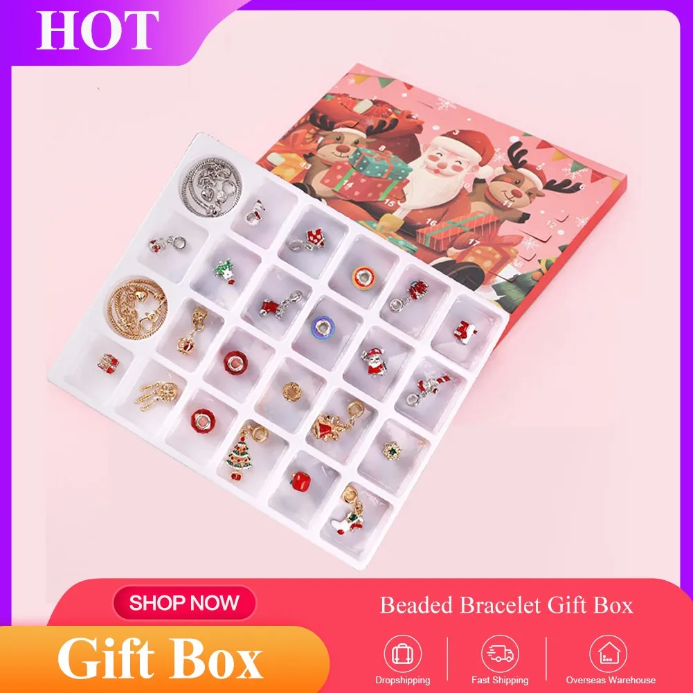 

Браслет с подвесками «сделай сам», Ювелирное Украшение с календарем и шармами, комплект в подарок на Рождество, снеговик, Подарочная коробк...