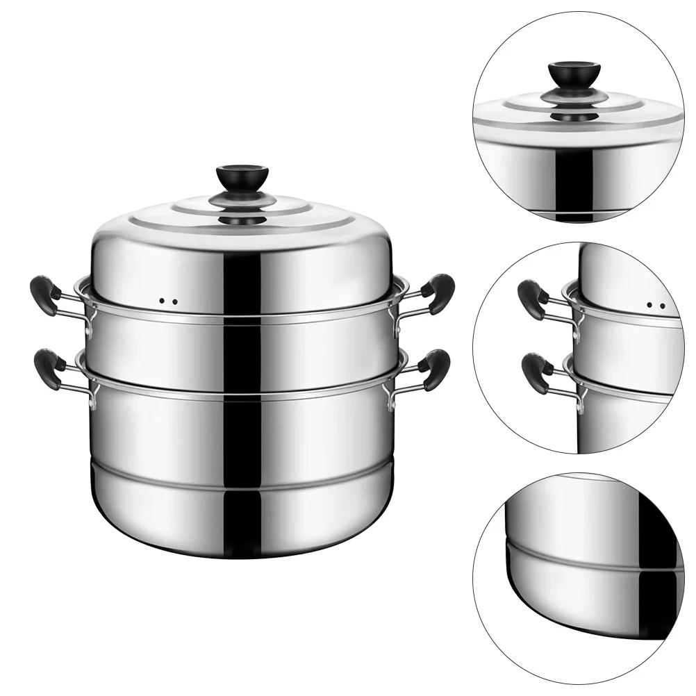 

Stainless Steel Steamer Pot Convenient Kitchen Cookware Pans Lids Steaming Home Stackable Stockpot