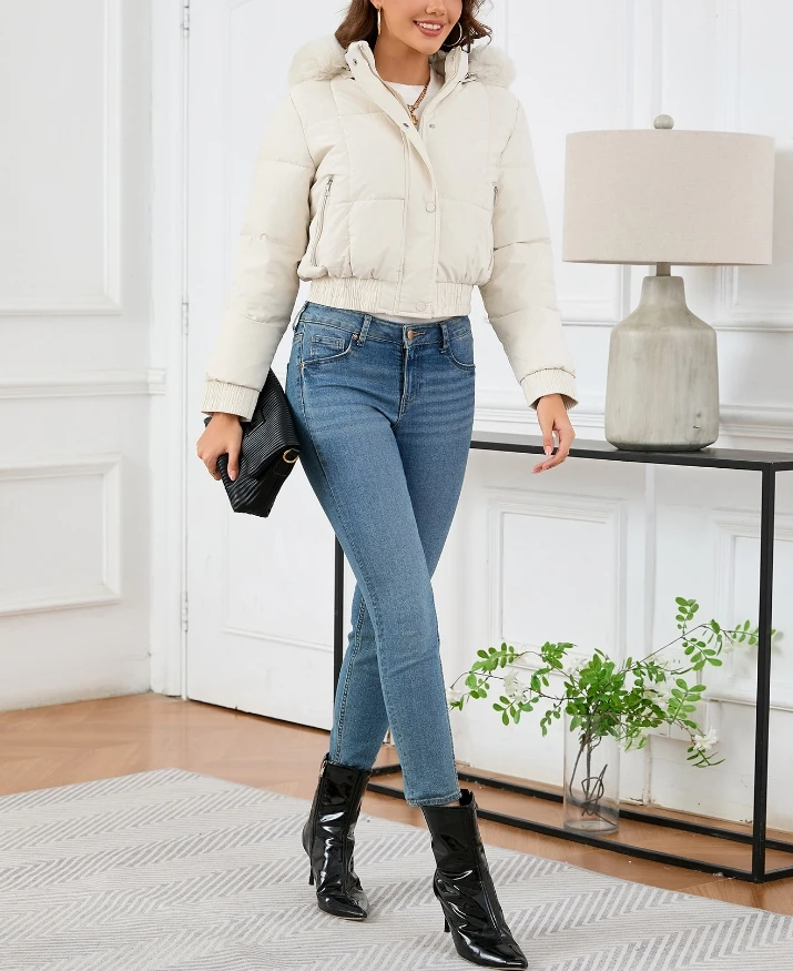 Элегантная короткая приталенная хлопковая куртка с высокой талией и