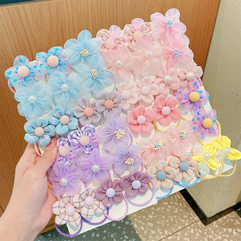 

10 Pcs/Set New Baby Girl Cute Colors Flower Hair Bands Ponytail Holder Chilren Soft Scrunchies Rubber Bands Kid Hair Accessories