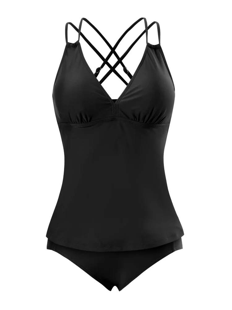 

Женский однотонный купальник с глубоким V-образным вырезом и перекрестными лямками