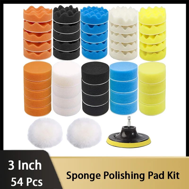

3 Inch Sponge Polishing Pad Kit 54 Pcs with Hex Shaft for Car Wash Polishing Waxing Polishing Polishing Paint Finish Bathroom