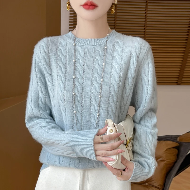 Женский кашемировый свитер с круглым вырезом Свободный теплый вязаный пуловер