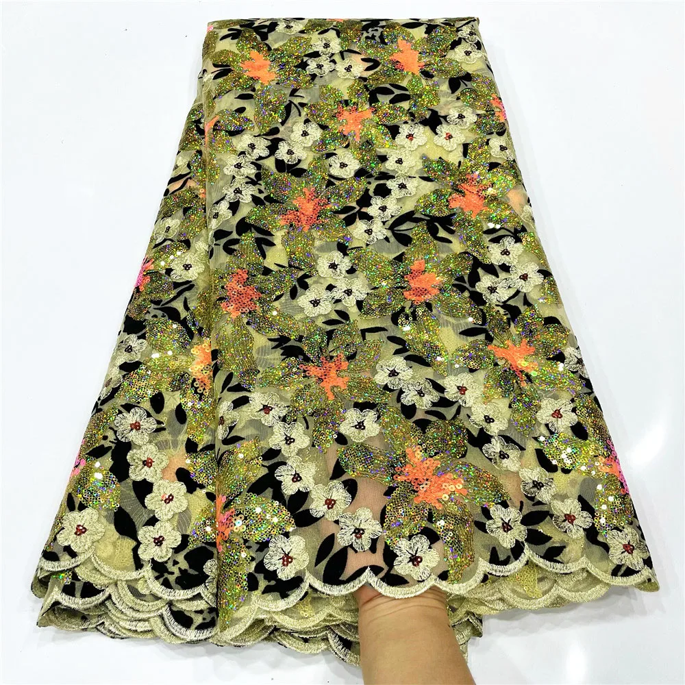 

Африканская кружевная ткань 2023, Высококачественная французская Тюлевая сетка с красочными блестками, нигерийские кружевные ткани для свадебного шитья OR4202