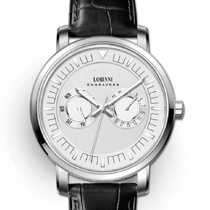 

LOBINNI Men Luxury Watch 42MM Vintage Quartz Wristwatch 30M Waterproof Luminous Sapphire Date Week Leather Strap Relogios