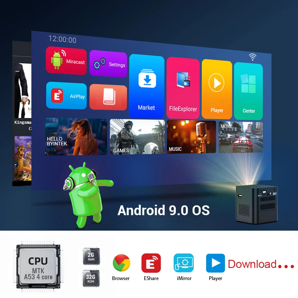 BYINTEK P19 Pico Mini 3D Smart Android WIFI TV Video LED DLP портативный проектор для Full HD 1080P мобильный