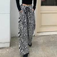 pants women lace up adjustable zebra pattern striped fashionable loose leisure stylish straight trousers womens comfortable chic