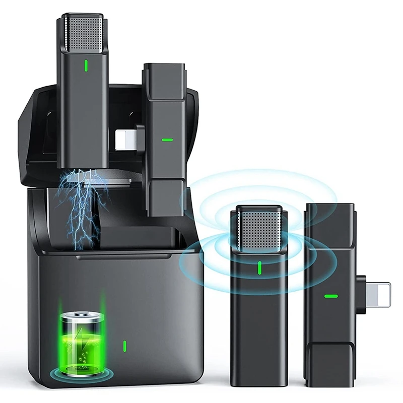 

Wireless Lavalier Microphone With Charging Case, 2.4Ghz Noise Reduction Microphone For Iphone, Vlog Youtube Recording