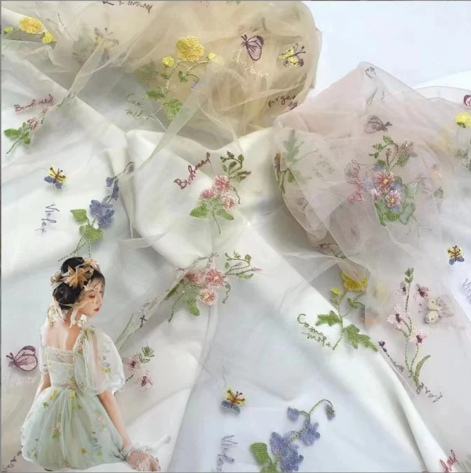 

Flat Embroidered Organ Mesh Color Embroidered Flower Fairy Dress Fabric Accessories