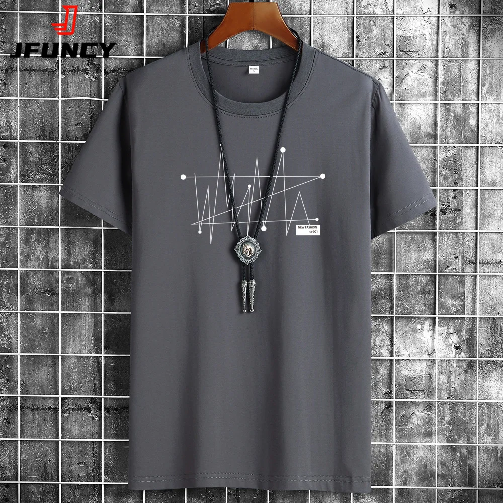 

JFUNCY S-6XL Oversize Men Loose Tee Tops 100% Cotton Fashion Print Men's Short Sleeve T-shirt Summer New Male Casual Tshirt