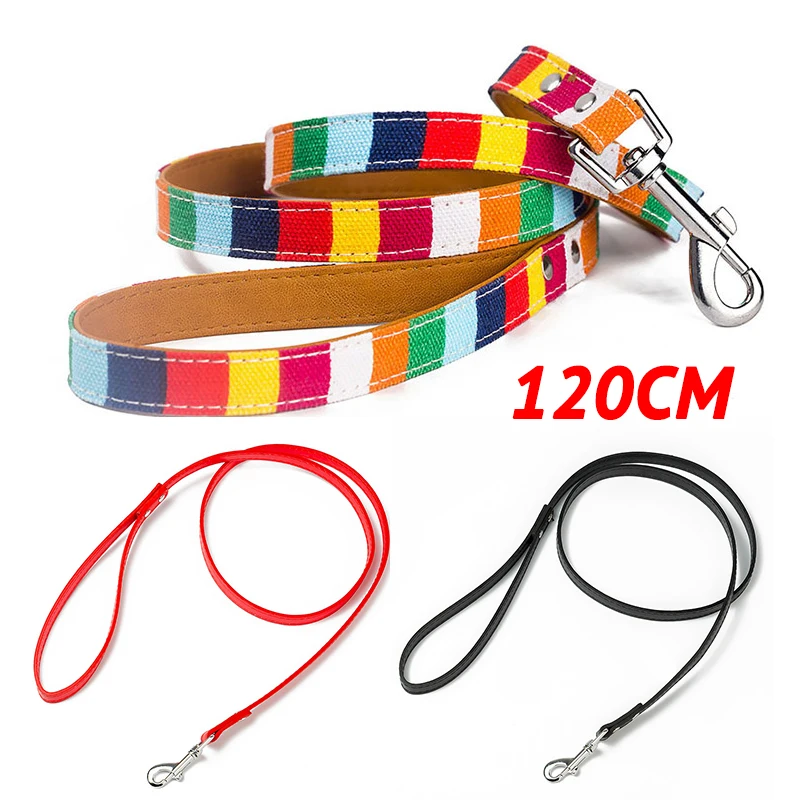 

Rainbow Small Dog Leash Leather Outdoor Walking Pet Leashes Puppy Kitten Cat Lead Rope Chihuahua Accessories Multicolour 120cm