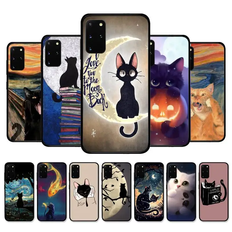 

Black Cat Cartoon Cute Phone Case for Samsung S10 21 20 9 8 plus lite S20 UlTRA 7edge cover
