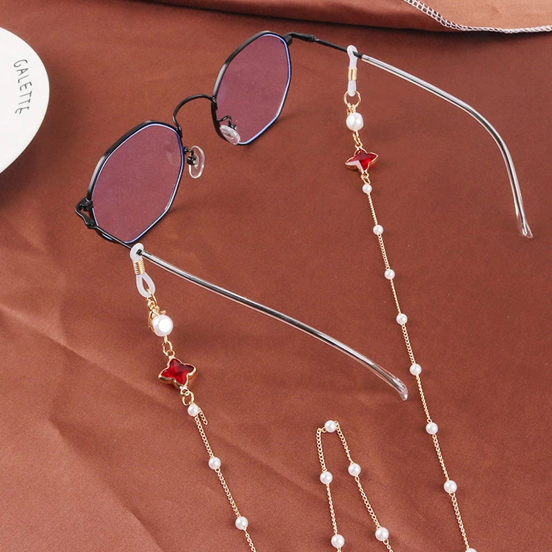 

Fashion Eyeglass Chain Pearls Gemstone Chain Eyewear Holder Sunglass Retainer Strap Women Neck Mask Hanging Rope