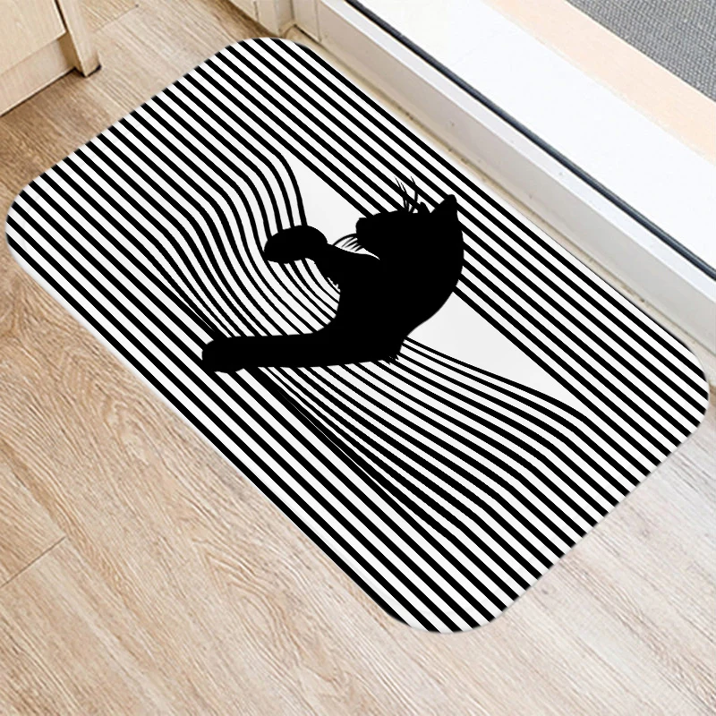 

Cute Cat Printed Kitchen Bath Entrance Door Mat Coral Velvet Carpet Doormat Colorful Indoor Floor Mats Anti-Slip Rug Home Decor