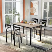 With Sturdy Metal Frame And 4 Ergonomic Mid-century Style Dining Chairs For Kitchen Room Oak 5-Piece Wooden Dining Table Set