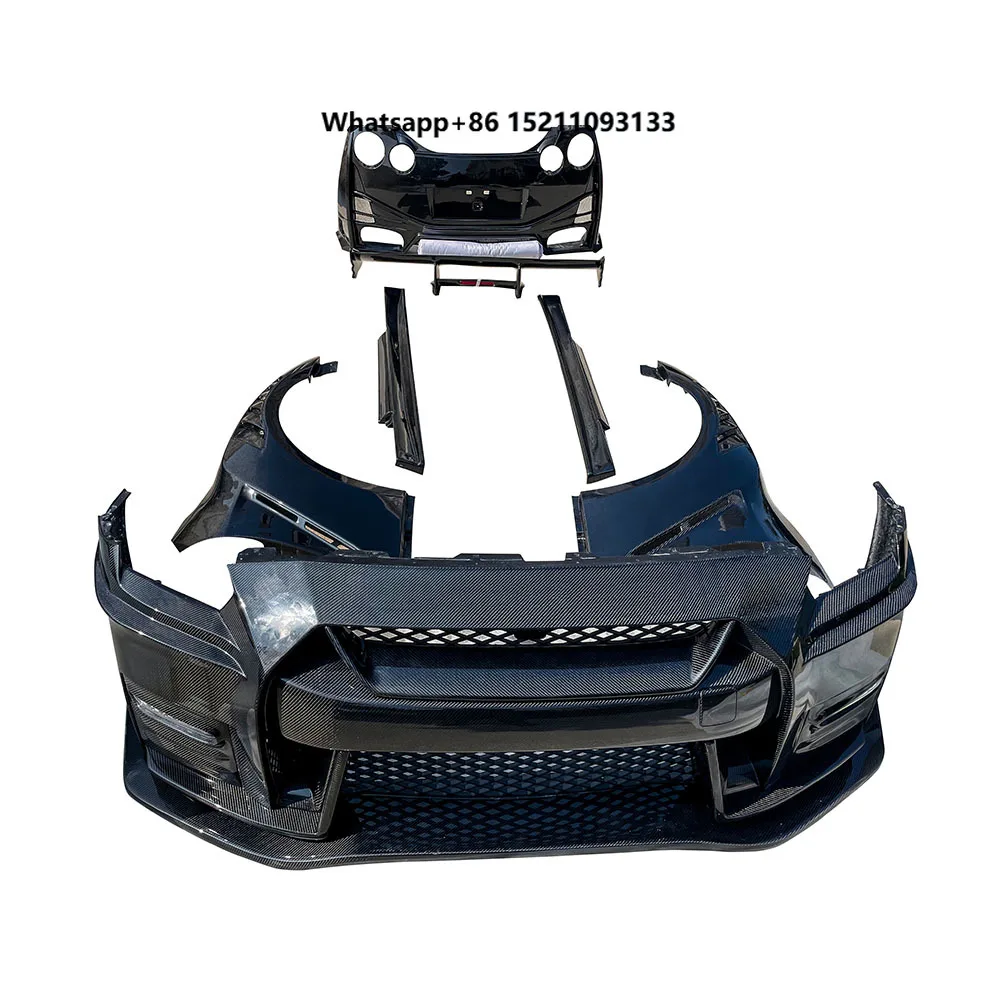 Фото Новый комплект обвесов CUBE Car из углеродного волокна с глянцевым покрытием (карбоновый черный) для Nissan GTR: модифицированные передний/задний бамперы, накладки на пороги, спойлер №1