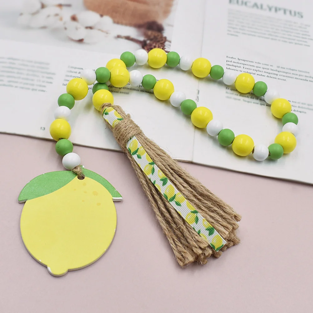 

Wooden Beads Garland Rustic Farmhouse Beads Decoration with Lemon Tassel Decor